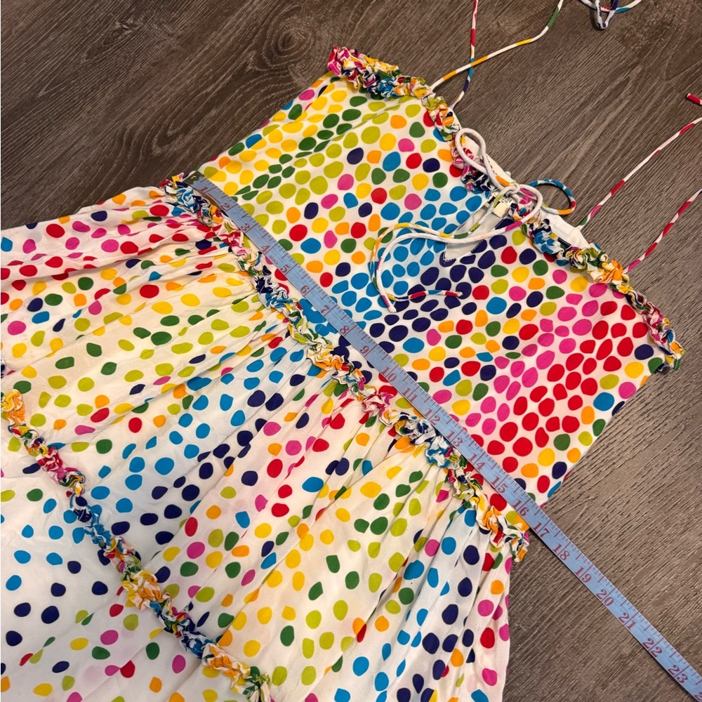 All Things Mochi Blessica Dress Sundress Silk Rainbow Polka Dots. Sz M. EUC! - Picture 7 of 11